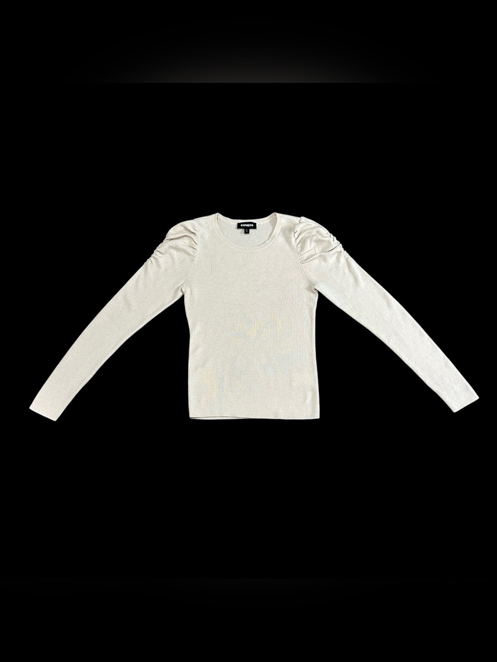 Express Women’s Small Beige Ribbed Puff Sleeve Sweater Long Sleeve